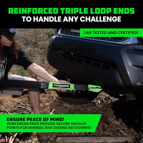 Rhino USA Recovery Tow Strap (3" x 20') - 31,518lb Break Strength - Emergency Recovery Strap Tow Rope for Truck, UTV, ATV...