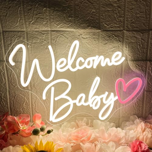 Welcome Baby Neon Sign, Dimmable Switch Welcome Led Signs for Wall Backdrop Decor, Warm White Neon Light Up Sign for Baby ...