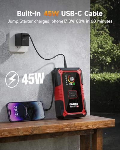 GOOLOO A5 Jump Starter with Air Compressor, 4000A Car Battery Jump Starter (All Gas/10.0L Diesel) with 160PSI Tire Inflato...