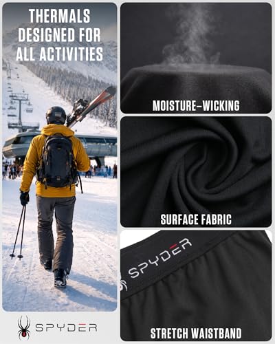 Spyder Mens Thermal Top and Bottom Set - 2 Piece Fleece Lined Thermal Shirts for Men and Long Johns Leggings Base Layer Set