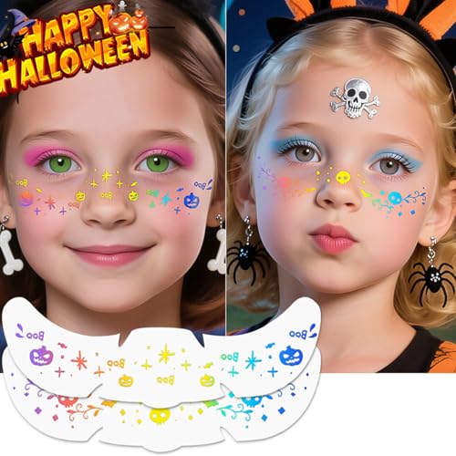 8 Pcs Halloween Face Glitter Freckles,Temporary Freckles Face Tattoos Stickers,Waterproof Holographic Sparkle Fake Freckle...