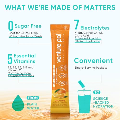 Venture Pal Sugar Free Electrolytes Powder Packets - Liquid Daily IV Hydration Packets | Instantly Hydrating & Party Recov...