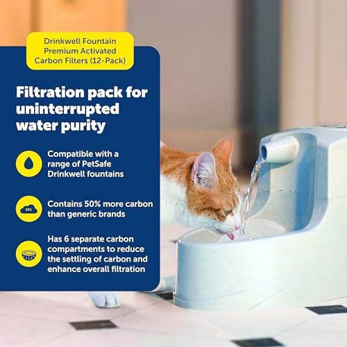 PetSafe Drinkwell Fountain Premium Activated Carbon Filters - Better Hydration Choice - Long-Lasting Purity - Odor-Free Dr...