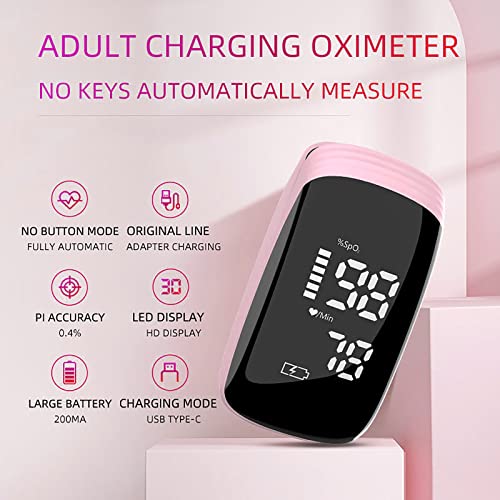 Rechargeable Pulse Oximeter with Accurate Fast Oximetry SpO2 Reading for Outdoor Sports & Home Use (Pink)