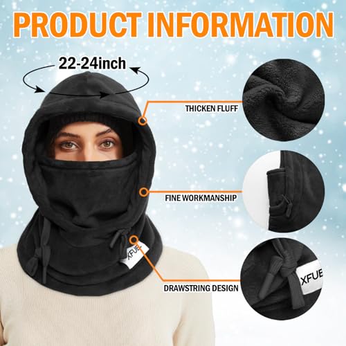 XFUEL Balaclava Ski Mask for Women Men, Winter Thermal Hood Neck Warmer, Plush Lined, Windproof