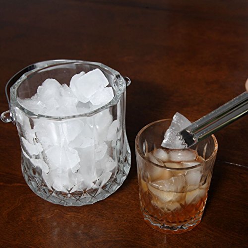 Lily's Home 1000ml -4.62" L x 4.62" W x 8.5" H - Glass Ice Bucket with Handle and Stainless Steel Tongs, Sparkling Ice Buc...