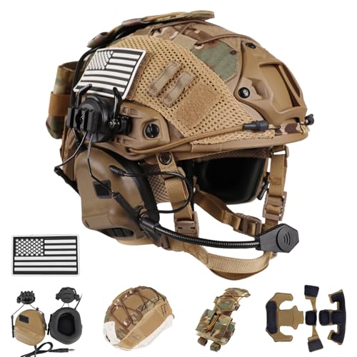 ClrfZebr Tactical Helmet with Headset,4in1 Upgraded Adjustable with Helmet Cover for Airsoft Cosplay Military Tactical Gear