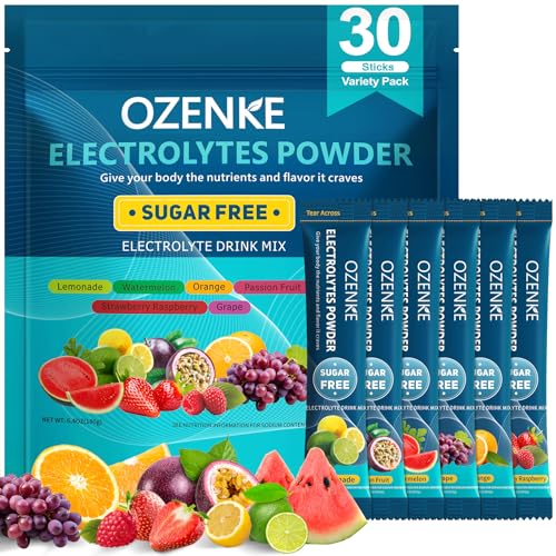 OZENKE Electrolytes Powder Packets, 30 Sticks Hydration Packets Sugar Free, Electrolyte Drink Mix Travel Electrolyte Packe...