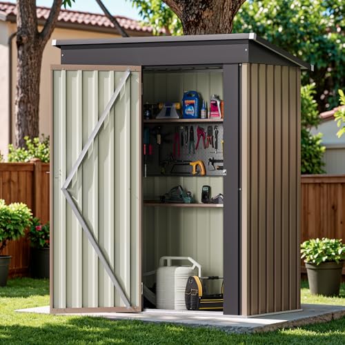 Devoko Outdoor Storage Shed 5 x 3 FT Lockable Metal Garden Shed Steel Anti-Corrosion Storage House with Single Lockable Do...