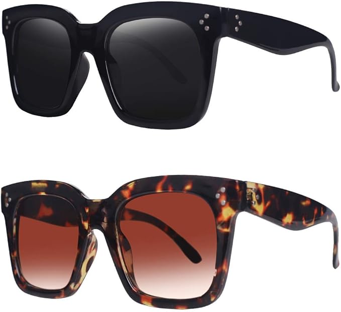 TAOTAOQI Vintage Women Oversized Sunglasses Designer Luxury Square Sun Glasses UV400 Protection Flat Lens