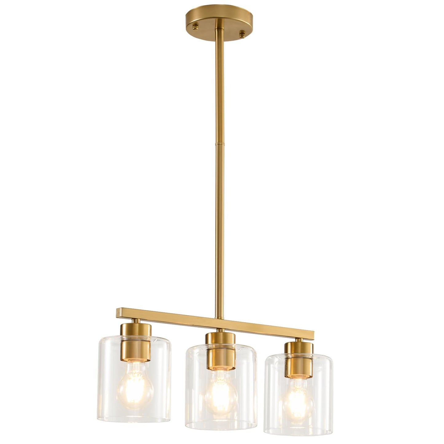 Rocunsi 3-Light Gold Kitchen Island Lighting  Gold Pendant Light Fixture  Farmhouse Dining Room Light Fixtures Over Table  Modern Hanging Light Fixtures With Clear Glass  E26 Base  Bulbs Not Included