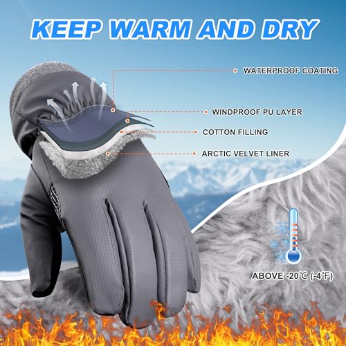 Sukeen Windproof Kids Winter Gloves, Soft Warm Touchscreen Anti-Slip Boys Winter Gloves for Kids Boys Girls Youth Snow Ski...