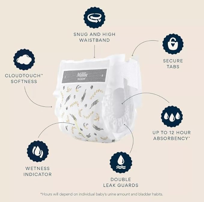 Millie Moon Luxury Diapers (Size-4 and Count-72) White(Pack of 1)