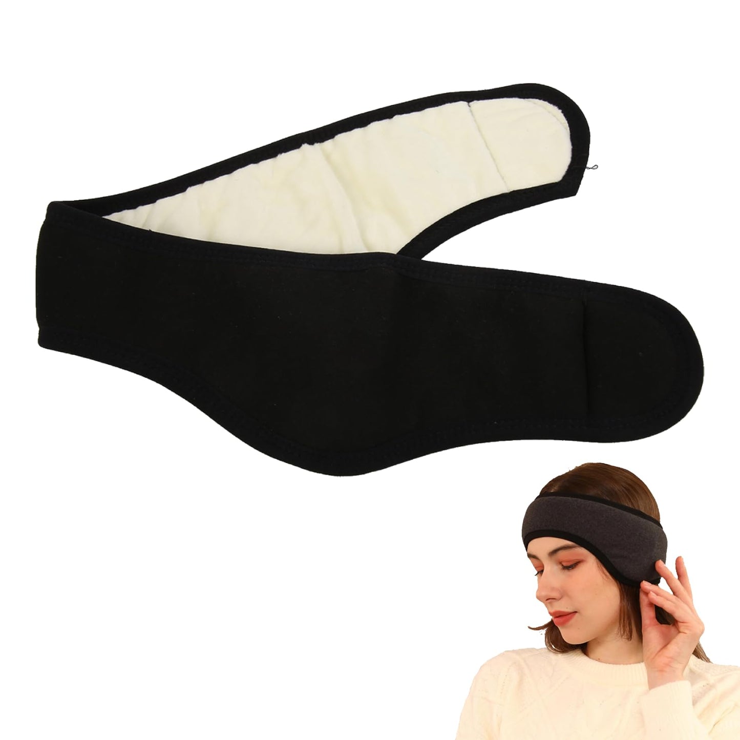 Agatige Sleep Ear Muffs, Soundproof Sleep Earmuff Headband Sleeping Noise Cancelling Ear Wrap Muffs Winter Women Sleep Mask (1, Black)