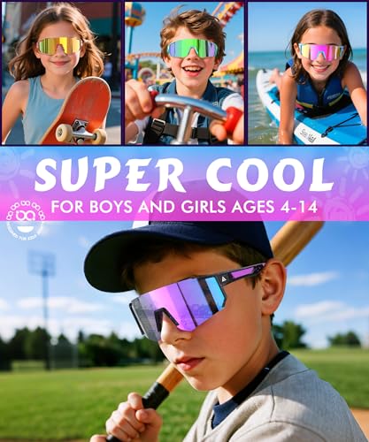 QALLY 3PACK Kids Sunglasses Youth Baseball Sunglasses for Boys Girls Age 4-14, Softball Cycling UV400 Protection Sports