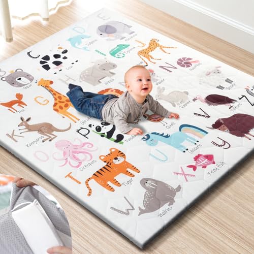 TINYHARBO Premium Foam Baby Play Mat 50" x 50" – Removable & Machine Washable Cover, Extra Thick Padding Playpen Mat, Non-...