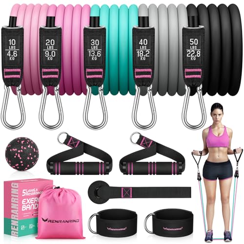 RENRANRING Resistance Bands for Working Out, 150LBS Exercise Bands, Workout Bands, Resistance Bands Set with Handles for M...