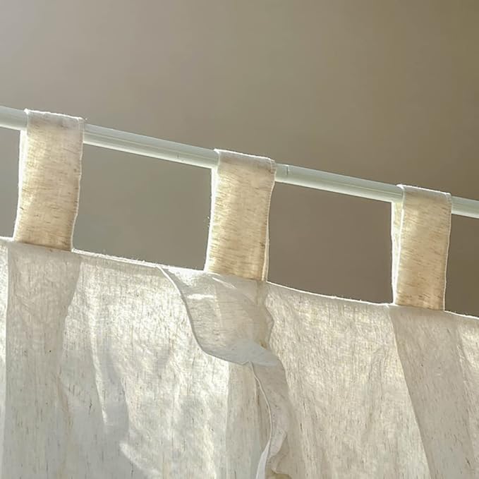 Mengersi Linen Canopy Bed Curtains,Bed Canopy Curtains Bed Drapes Sheer Curtains for Bedroom Decor (Ivory, California King)