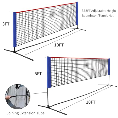 PGL 10x3FT Badminton Net - Foldable Extendable Poles for Multiple Sports Heights - Ideal for Tennis Pickleball -Portable a...