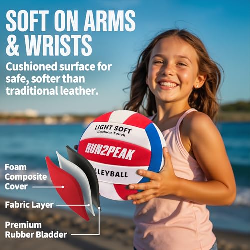 RUN2PEAK Light Soft Beginner Volleyball - Lightweight Soft Foam Composite Cover Training Ball, Official Size 5 - Gentle on...