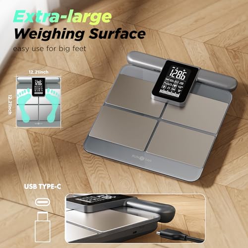 RunStar Scale for Body Weight and Fat Percentage, 8-Electrodes Precision Digital Smart Scale for BMI 28 Body Composition M...