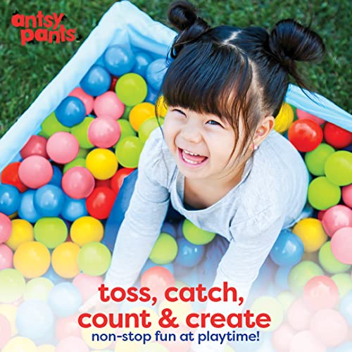 Antsy Pants 100 Ball Pit Balls, Ball Pit for Toddlers 1-3, Non-Toxic Materials, Lightweight, 5 Colors, Reusable Storage Ba...