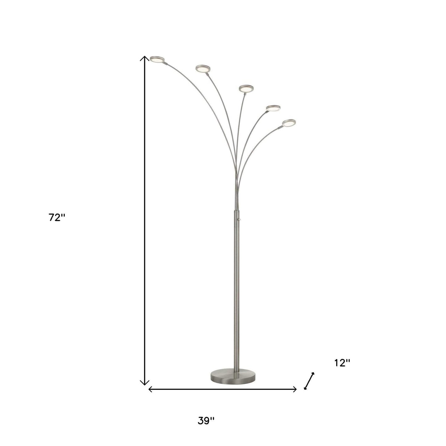 Homeroots Five Light Led Arc Floor Lamp - 72 In. Nickel Metal Design