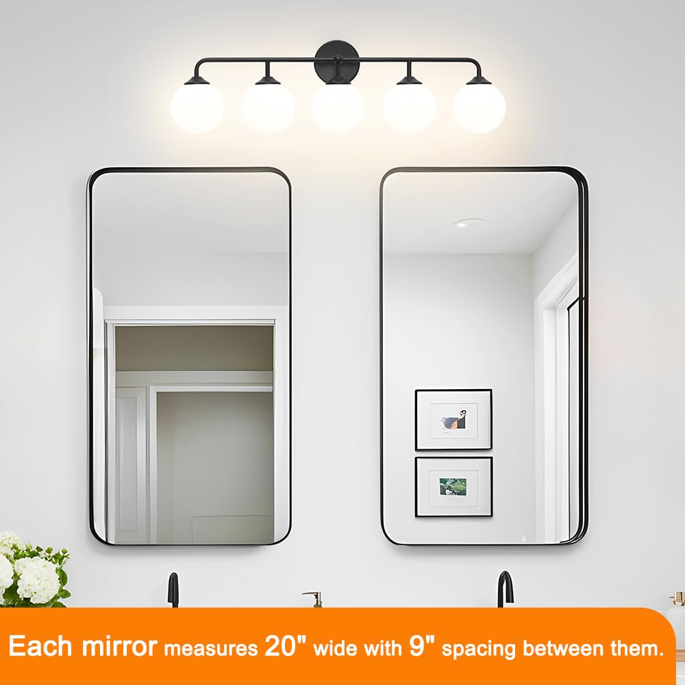 Dsmjfu Dsmjfu Modern Matte Black 5-Lights Bathroom Vanity Light  Lighting Fixtures Over Mirror With Milky White Glass Ball Shades  Wall Sconces For Bathroom Dressing Table Bedroom