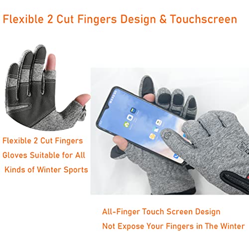 LJCUTE Winter Fingerless Fishing Gloves for Men & Women, Cold Weather Windproof Touchscreen Warm Cycling Gloves for Photog...