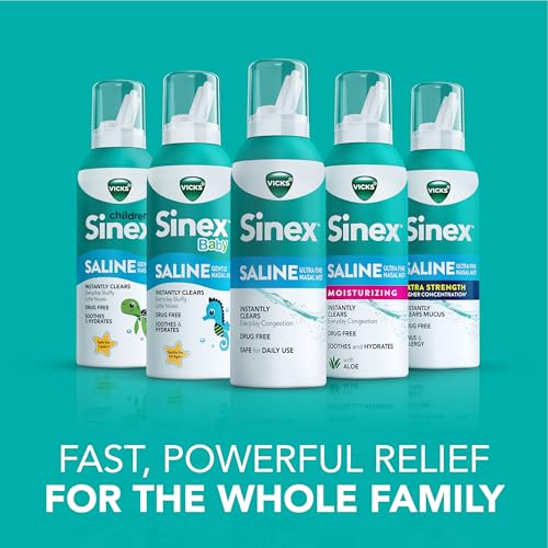Vicks Sinex SALINE Nasal Spray, Drug Free Ultra Fine Mist, Clear Everyday Sinus Congestion Fast, Clear Mucus from a Cold or Allergy, Daily Use 5.0 fl oz x 2