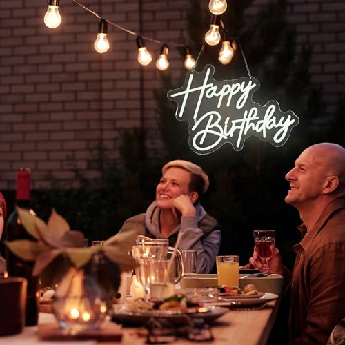 Happy Birthday Neon Sign Art Wall Lights for Beer Bar Club Bedroom Hotel Pub Cafe Wedding Birthday Party Gifts (White)