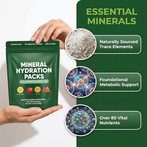 Mineral Hydration Pack - Organic Fruit Electrolyte Powder with 80+ Essential Minerals, Zero Calorie & Sugar, Four Flavors ...