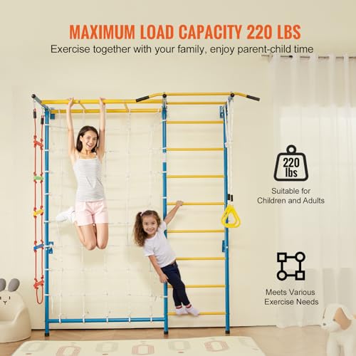 VEVOR Indoor Jungle Gym for Toddlers, 7-in-1 Climbing Playset with Carbon Steel Swedish Ladder, Wall Ladder, Pull-Up Bar, ...