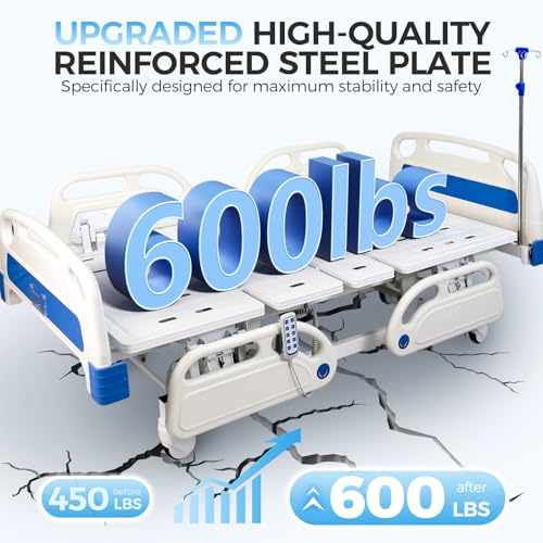 DriveEy 5 Function Full Electric Hospital Bed, 600LBS Adjustable Hospital Beds for Home Use, Medical Bed for Seniors with ...