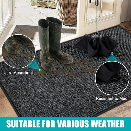 Azadx 2'x4' Indoor Outdoor Door Mat Heavy Duty Front Door Mat Ultra Absorbent Muddy Dirt Resist Welcome Door Mats Non-Slip...