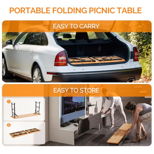 VINGLI 67 Inch Wooden Folding Picnic Table, Picnic Beer Table with Umbrella Hole, Adjustable Heights (29.5" Sitting & 41....