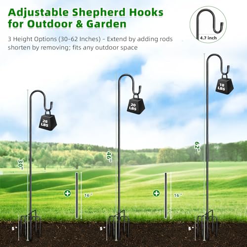 COCONUT 62" Heavy Duty Shepherds Hooks for Outdoor, Bird Feeder Pole with 5 Prong Base, Adjustable Height Shepherds Hook f...