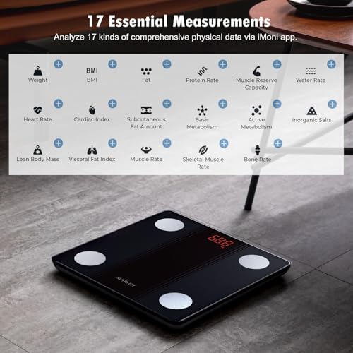 NUTRI FIT Bathroom Scale Smart Digital Bluetooth Scales for Body Weight, Body Fat, BMI Body Composition Analyzer Weighing ...
