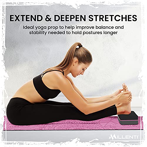Millenti Gray Black Yoga Block Yoga Brick - Sold as Single EVA Foam Block, Bevelled Edge, Non-Slip, Latex-Free Block with ...