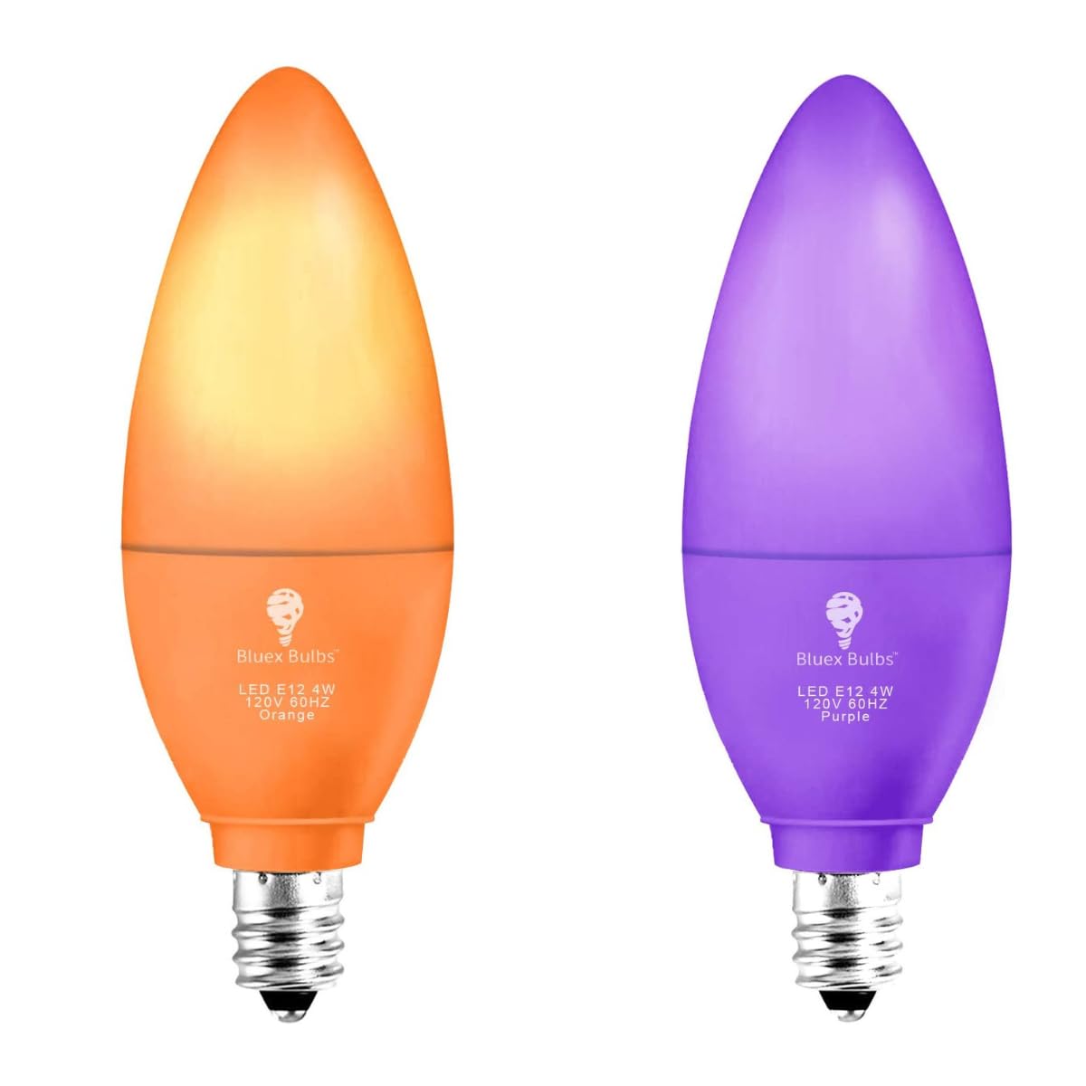 2 Pack Bluex Led Candle Purple Orange Light Bulb - 4W (40Watt Equivalent) - E12 Base Purple Orange Led  Party Decoration  Porch  Home Lighting  Holiday Lighting  Candelabra Bulbs