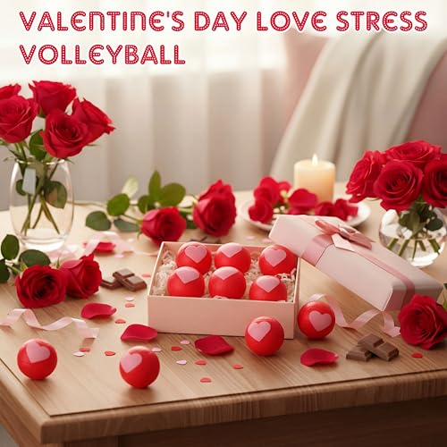 Soulchen 48 Pcs Valentines Day Mini Volleyball Stress Ball 1.57 Foam Heart Volleyball Accessories Squeeze Relief Sports Ba...