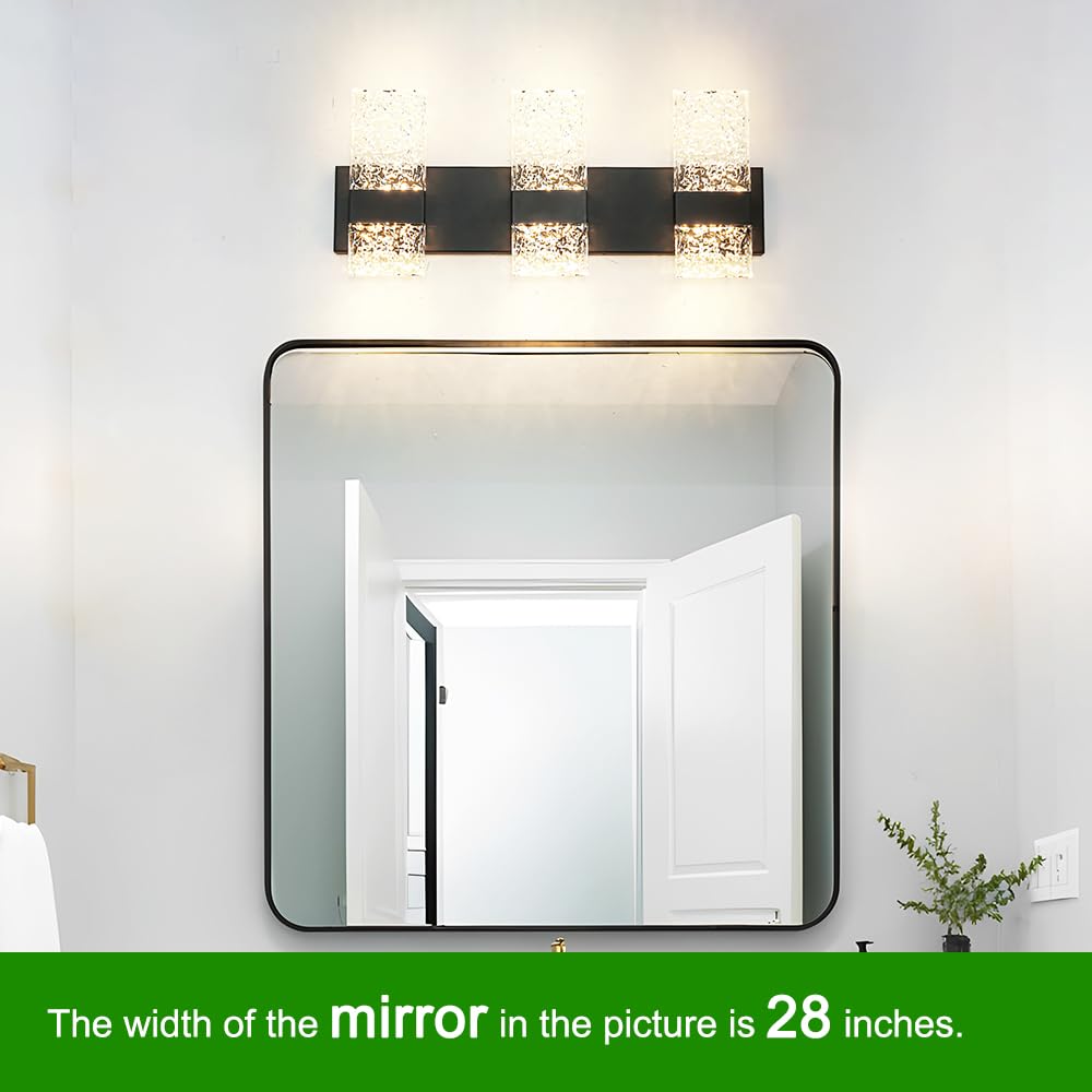 Modern Matte Black 6-Lights Bathroom Vanity Light  Eleglant Black Led Bathroom Light Fixtures Over Mirror  Dimmable Acrylic Shade Wall Lighting Fixtures  Hardwired Wall Light(H9.25In  L21.26In)
