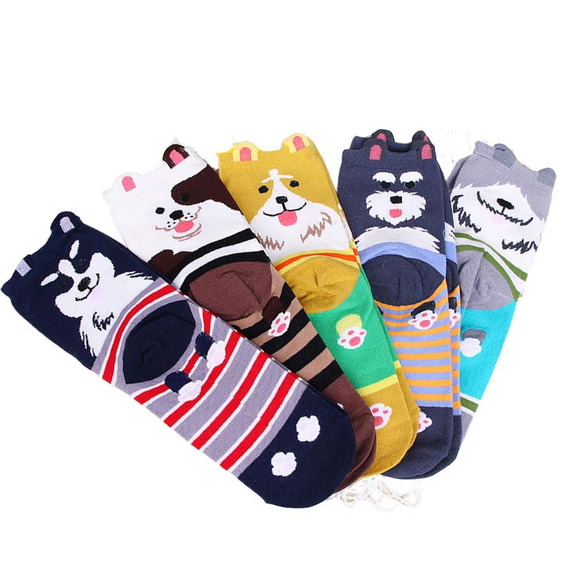 Mikitutu 5 Pairs Women's Dog Socks, Funny Animal Paw Print Socks (US, Numeric, 5, 8, Regular, Regular, Dog)