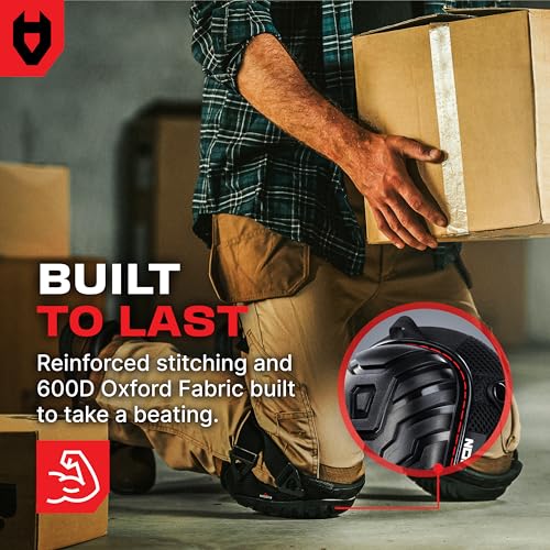 NoCry Professional Gel Knee Pads for Work with Soft Foam and Gel Cushion — Heavy Duty Cap, Reinforced Adjustable Straps, M...