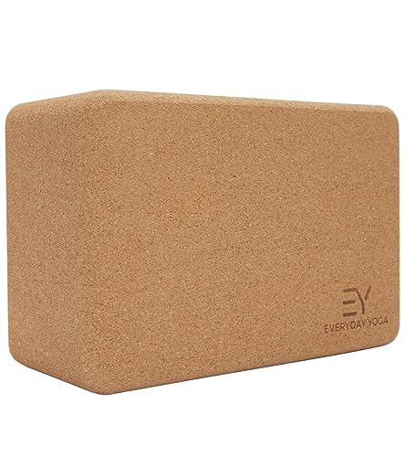 Everyday Yoga Premium Cork Block - Natural Cork, Improve Strength, Flexibility with Soft Brick Workout Handstand, (Single)