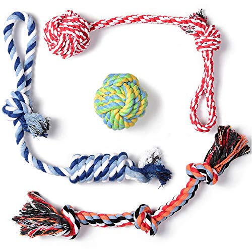 Fida Dog Rope Toys 4 Pack, Puppy Teething Sturdy Cotton Chew Tug Ropes Indoor/Outdoor, Exercise Interactive Tug O'War Toys...