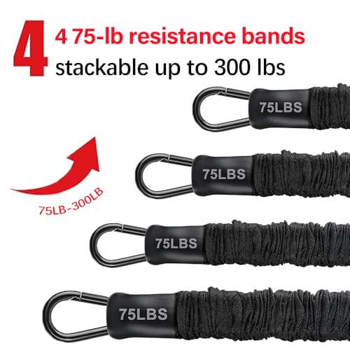 Foxellent Pull Up Assistance Bands (75-300 lbs), Adjustable Resistance Bands for Pull Up Bar with 4 Elastic Tubes & Dual F...