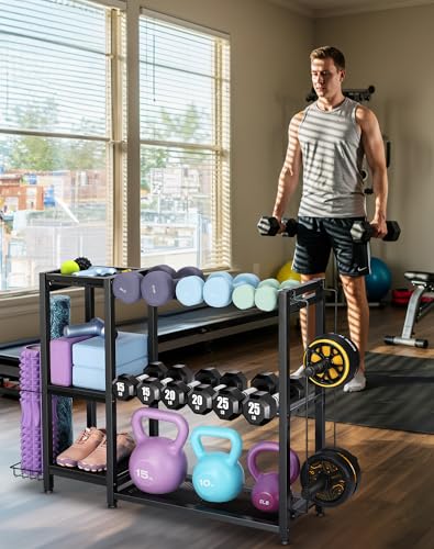 FHXZH 3-Tier Dumbbell Rack Stand Only - Adjustable Weight Rack for Home Gym, Heavy-Duty Weight Stand for Dumbbells Kettleb...