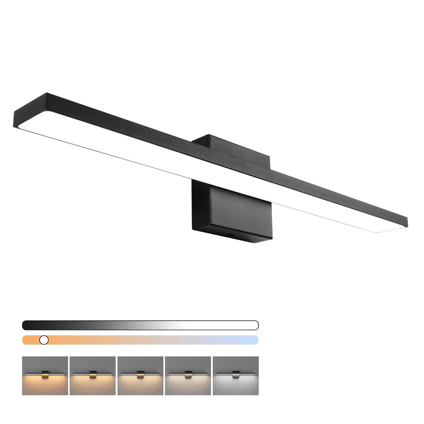 Ralbay LED Bathroom Vanity Light Bar 24 inch 16W Dimmable Matte Black Acrylic Wall Fixture Model 6102