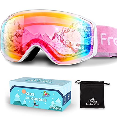 Freela Kids Ski Snowboard Goggles for Toddler(3-14) Youth Anti Fog Anti UV Goggles Girls Boys Snow Skiing Equipment
